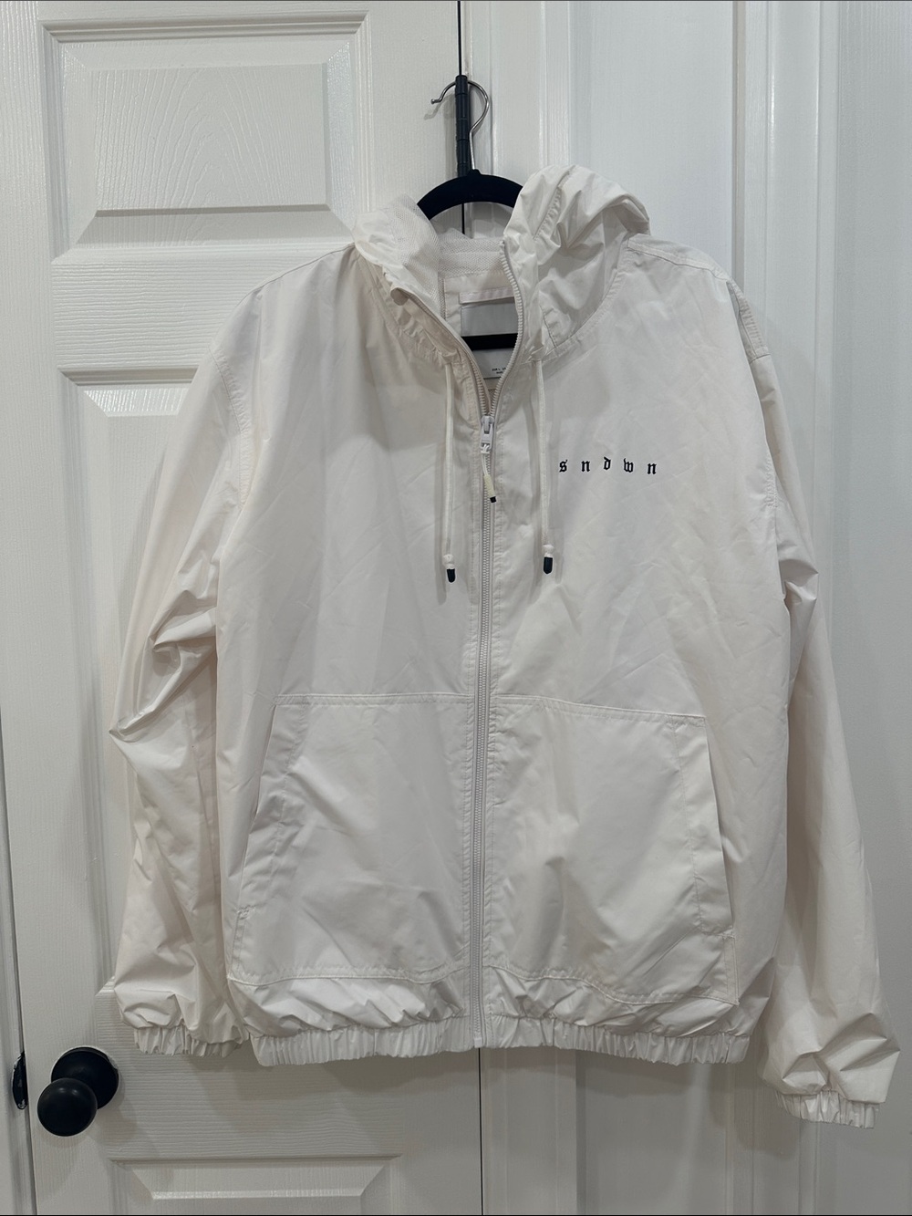 Bershka Off-White Hooded Windbreaker with Minimal Logo